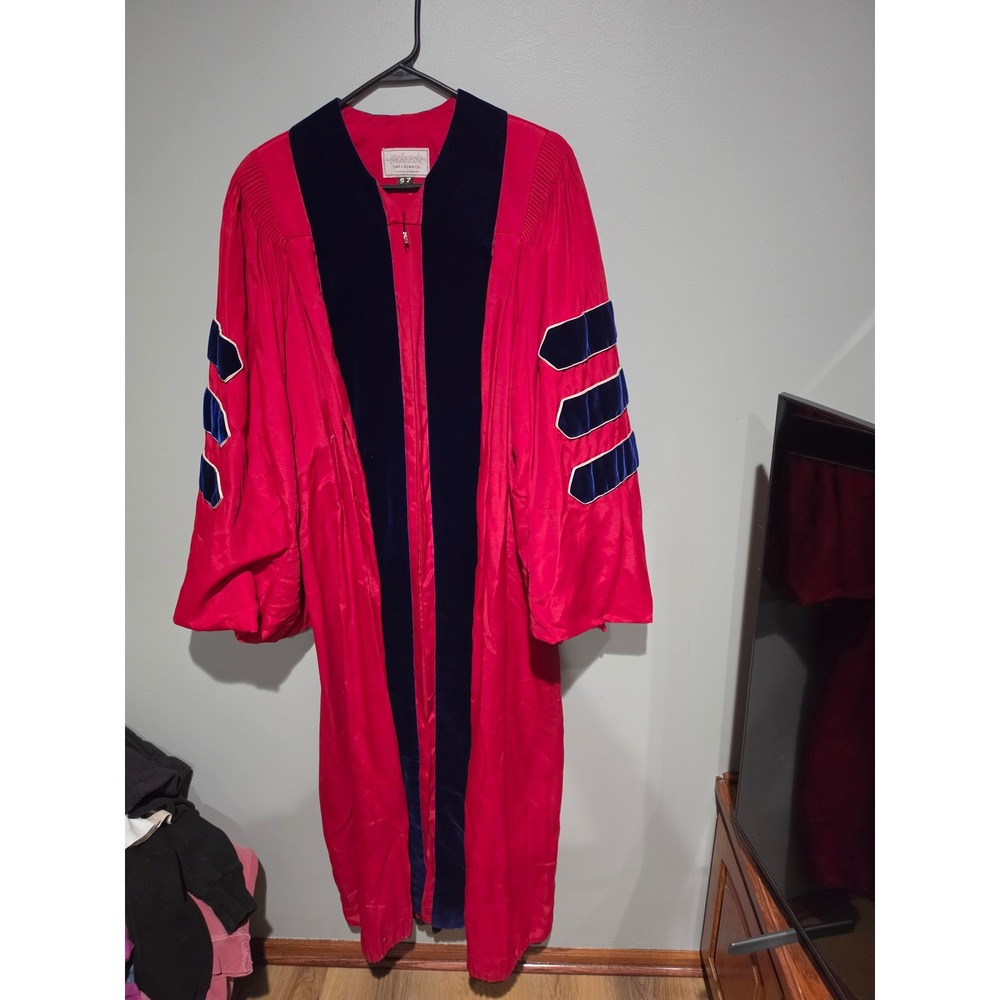 Mohawk Cap & Gown Co Vintage Doctoral Graduation Robe Red Blue Velvet Trim 57